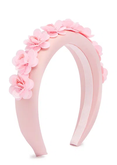 Self-portrait Kids Floral-embellished Satin Headband In Pink