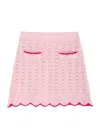 Self-portrait Embellished Scalloped Cotton-blend Skirt In Pink