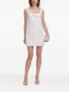 Self-portrait White Mini Dress With Square Neck And Bow Detail On The Front In Tech Fabric Woman