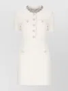 Self-portrait Knee Length Dress With Crew Neck And Pockets In White