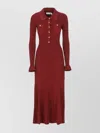 Self-portrait Knee Length Dress With Flared Cuffs And Pockets In Burgundy