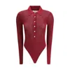 Self-portrait Bordeaux Viscose Bodysuit With Classic Collar