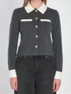 Self-portrait Self Portrait Women Wool Blend Cardigan With Contrasting Collar In Gray