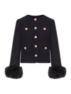 Self-portrait Faux Fur-cuff Buttoned Jacket In Black