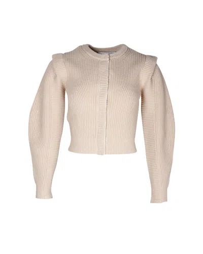 Self-portrait Knit Cardigan In Beige Cotton