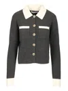 Self-portrait Self Portrait Women Wool Blend Cardigan With Contrasting Collar In Gray