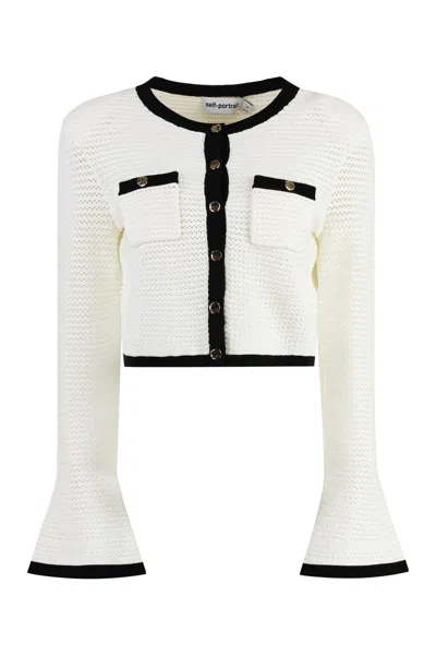 Self-portrait Knit Cardigan In White