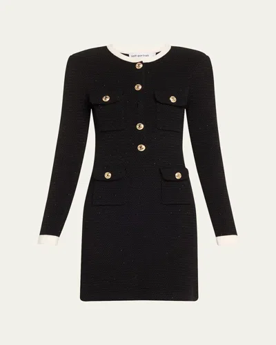 Self-portrait Knit Contrast-collar Mini Dress In Black