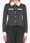 Self-portrait Self Portrait Women Wool Blend Cardigan With Contrasting Collar In Gray