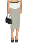 Self-portrait Knit Denim Insert Midi Skirt In Gray