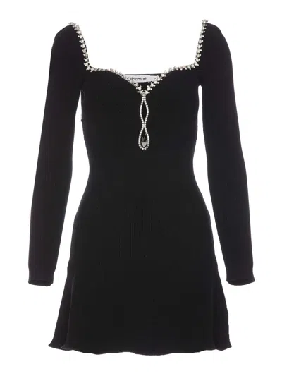 Self-portrait Knit Diamante Mini Dress In Black