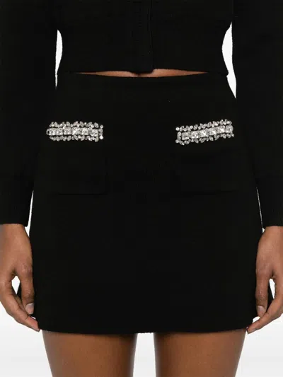 SELF-PORTRAIT KNIT EMBELLISHED MINI SKIRT IN BLACK