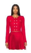 Self-portrait Self Portrait Short Knitted Cardigan With Heart-shaped Buttons Women In Red