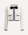 Self-portrait Beige Cardigan With Bow Detail On The Front And Contrasting Trims In Cotton Blend Woman