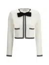 Self-portrait Ivory Bow Jacquard Knit Cardigan In Cream