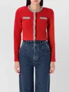 Self-portrait Short Cardigan With Crystals In Red