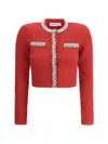 Self-portrait Waffle Knit Crystal Embellished Cardigan In Red