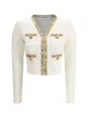 Self-portrait Knit Jacket With Lurex Detailing In Cream