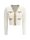 Self-portrait Knit Jacket With Lurex Detailing In Cream