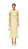 Self-portrait Knit Lace Insert Midi Dress Yellow In Yellow