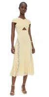 Self-portrait Knit Lace Insert Midi Dress Yellow In Yellow