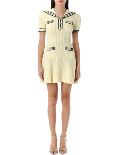 Self-portrait Knit Mini Dress Sailor Collar In Yellow