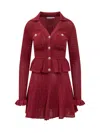 Self-portrait Self Portrait Women Burgundy Pointelle Knit Long-sleeved Mini Dress In Red