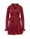 Self-portrait Self Portrait Women Burgundy Pointelle Knit Long-sleeved Mini Dress In Red