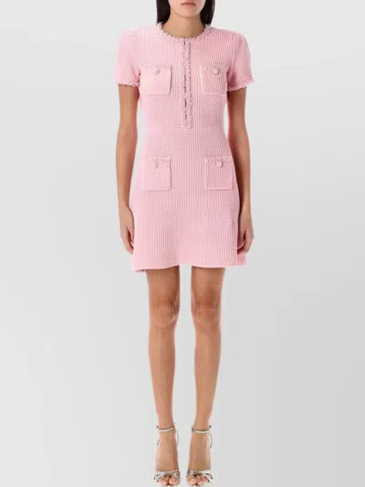 Self-portrait Mini Knitted Dress In Pink