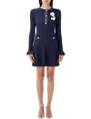 Self-portrait Self Portrait Women Perforated Knit Short Dress With Removable Lace Brooch In Blue