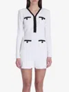 Self-portrait Textured White Dress With Beaded V-neckline In White