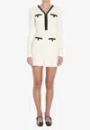Self-portrait Textured White Dress With Beaded V-neckline In Multi