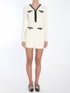 Self-portrait Textured White Dress With Beaded V-neckline In Multi