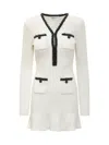 Self-portrait Textured White Dress With Beaded V-neckline In White