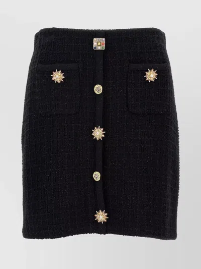 Self-portrait 'knit Mini Skirt Jewel Buttons' In Black
