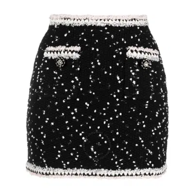 Self-portrait Knit Mini Skirt In White/black