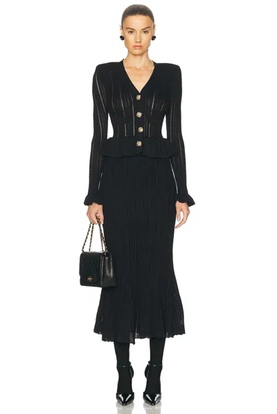 SELF-PORTRAIT KNIT PEPLUM MIDI DRESS