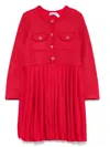Self-portrait Knit Pleated Dress In Red