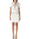 Self-portrait White Mini Dress With Notched Collar And Contrasting Trim In Viscose Blend Stretch Woman In White