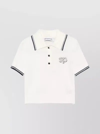 SELF-PORTRAIT KNIT POLO TOP CRYSTAL DECORATION