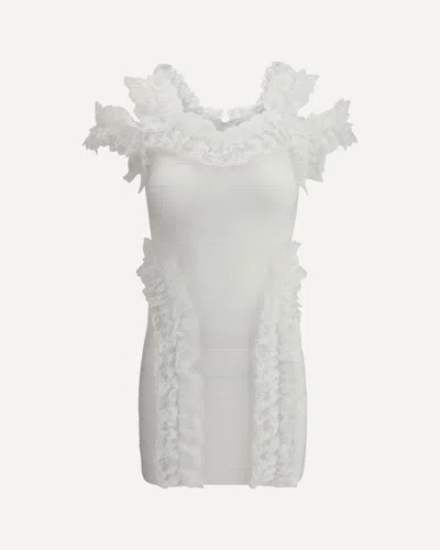 Self-portrait Knit Ruffle Mini Dress In White