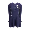 Self-portrait Abito Mini Navy Pointelle Knit Crochet Flower In Blue