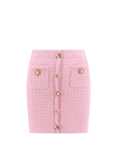 Self-portrait Knit Skirt With Jewel Buttons In Pink