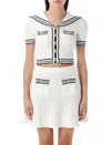 Self-portrait Textured Knit Top With Sailor Collar In White