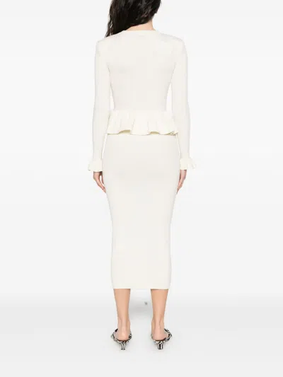 Self-portrait Knitted Asymmetric Midi Dress In White