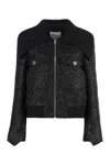 Self-portrait Bouclé Zip-up Bomber Jacket In Black