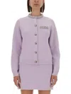 Self-portrait Lilac Crystal-trim Cardigan With Round Neckline In Purple