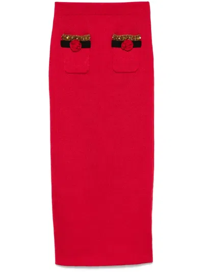 SELF-PORTRAIT KNITTED CORSAGE MIDI SKIRT