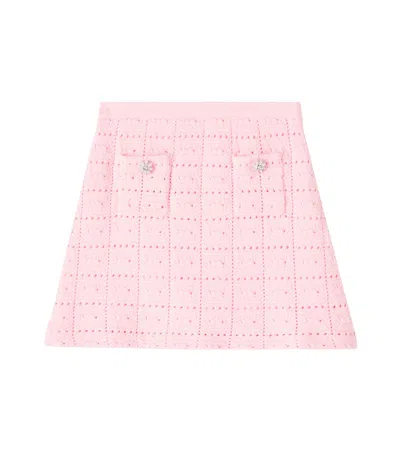 Self-portrait Kids' Knitted Cotton-blend Skirt In Pink
