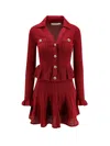 Self-portrait Self Portrait Women Burgundy Pointelle Knit Long-sleeved Mini Dress In Red